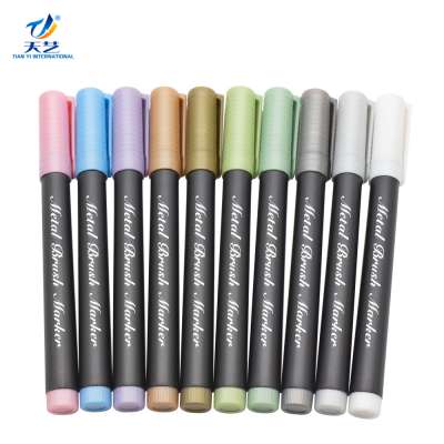 Metal Brush Marker 10 Colors Shiny Texture  Drawing Creative Diy Marker Pen Set