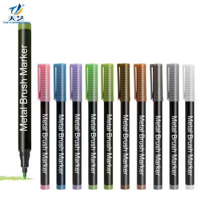 Fine Tip Metal Brush Marker 10 Colors For Student Writing